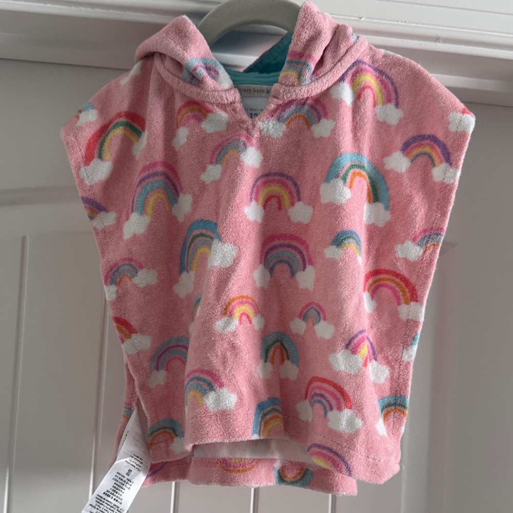 Pottery Barn Kids Pink Hooded Towel with Rainbow Accents